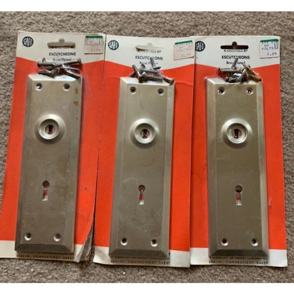 3 Escutcheons K-OKO1022-BP Brass Door Knob Key Hole Cover Plates 7” Long *New*